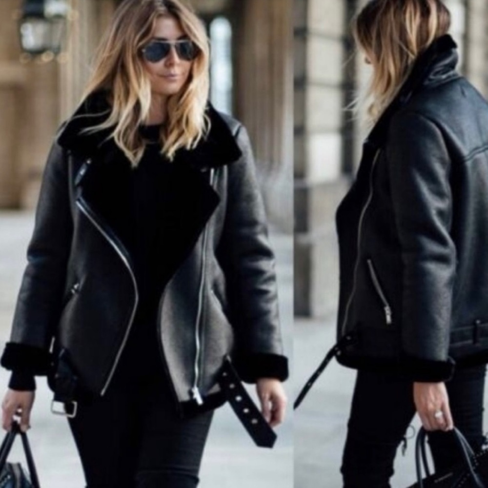 Zara Jacket faux shearling leather motorcycle style